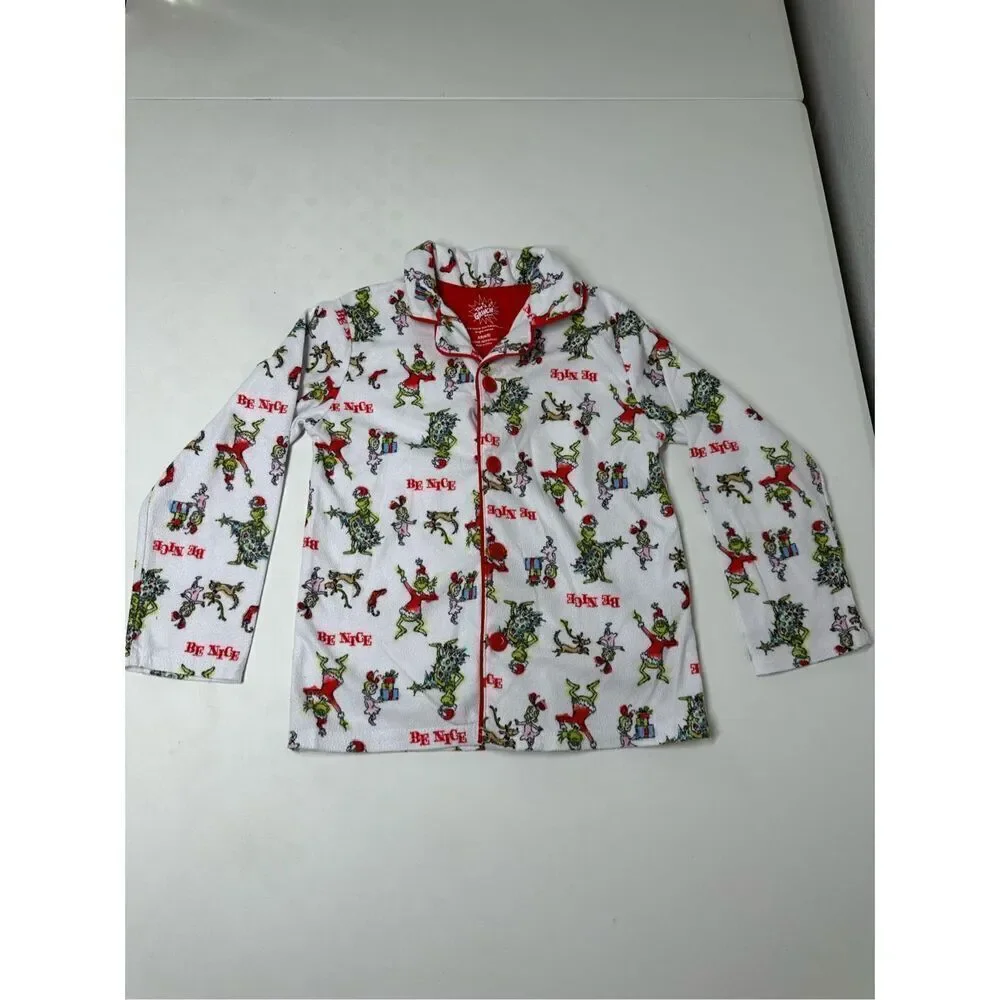 The Grinch Boy's Flannel 'Be Nice' Holiday  Pajama Top Size XS (4-5)